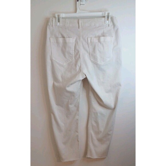J Jill Denim Straight Leg High Rise Jeans 8 P Cream Ivory Raw Hem Cropped - Picture 6 of 8